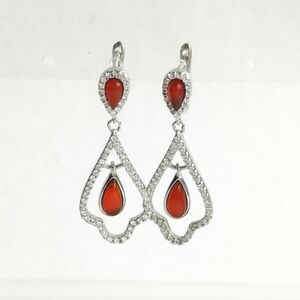 Sterling silver CZ Carnelian drop lever back earrings 🆕